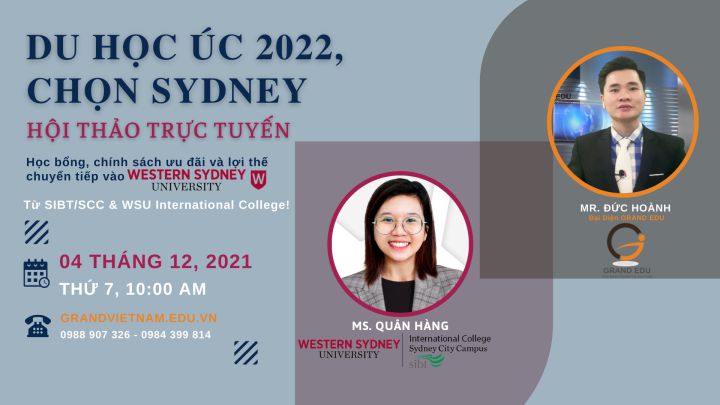 MỜI DỰ HỘI THẢO TRỰC TUYẾN: DU HỌC ÚC 2022, LỢI THẾ CHUYỂN TIẾP VÀO WESTERN SYDNEY UNIVERSITY TỪ SIBT/SCC & WSUIC